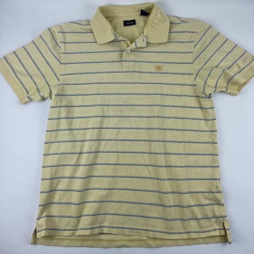Izod Polo Mens Medium Yellow Blue Striped